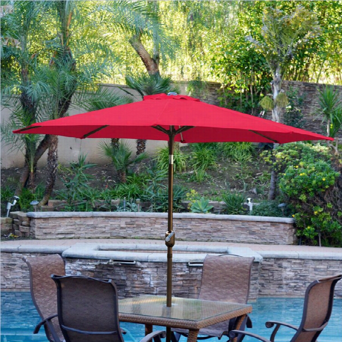 Jeco 9ft. Aluminum Patio Market Umbrells Tilt With Ccrank In Red Fabric Champagne Pole