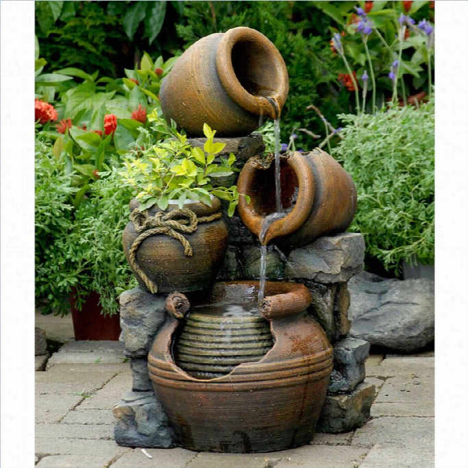 Jeco Multi Pots Outdoor Water Fountain With Flower Pot
