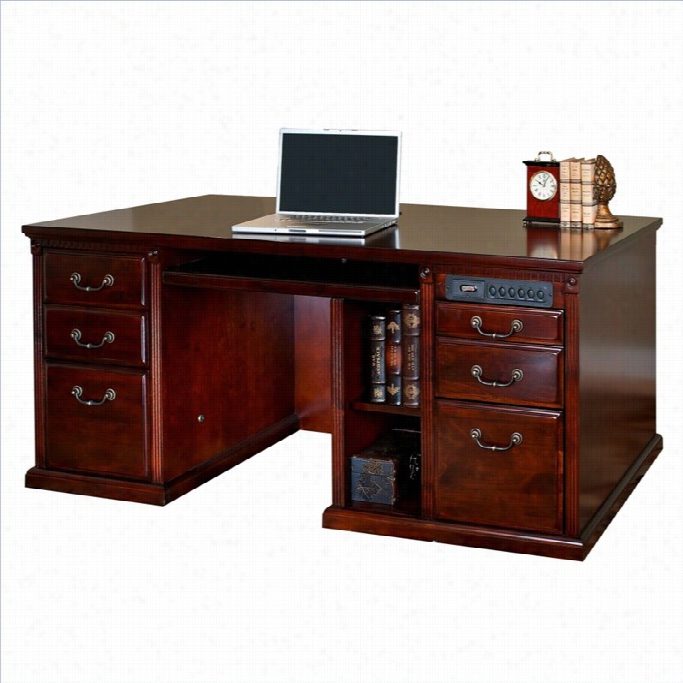 Kathy Ireland Home By Martin Huntington Club Double Pedestal Computer Desk In Vibrant Cherry
