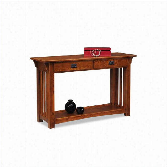 Leick Furniture Mission Console Table With Drawers And Shelf In Oak
