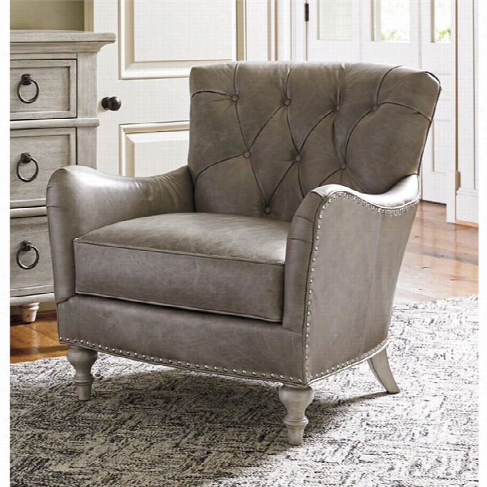 Lexington Oyster Bay Wescott Tufted Leather Arm Chair In Mlilstone