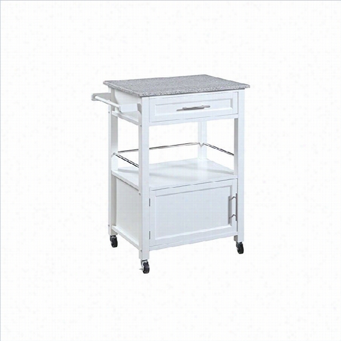 Linon Mitchell Kitchen Cart With Granite Top In White