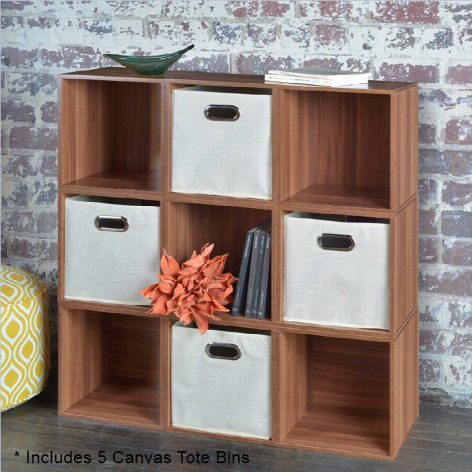 Niche Cubo 9-cube Storage Set Iin Warm Cherry With 5 Canvas Tote Bins