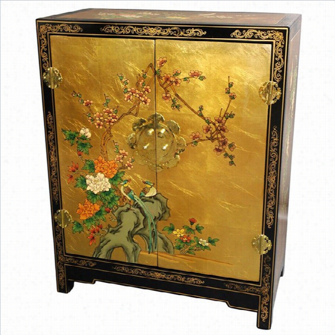 Oriental Appendages Gold Leaf Accent Chest In Gold