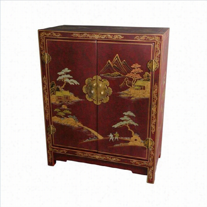 Oriental Furniture Red Lacquer Accent  Chest In Red Lacquer