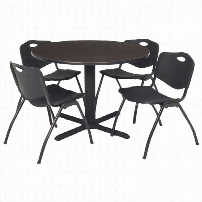 Regency Round Table With 4 M Stack Chairs In Mocha Walnut And  Black-30