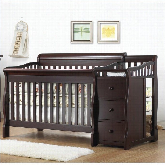 Srelle Tuscany 4-in-1 Convertible Crib And Changer Set In  Espresso