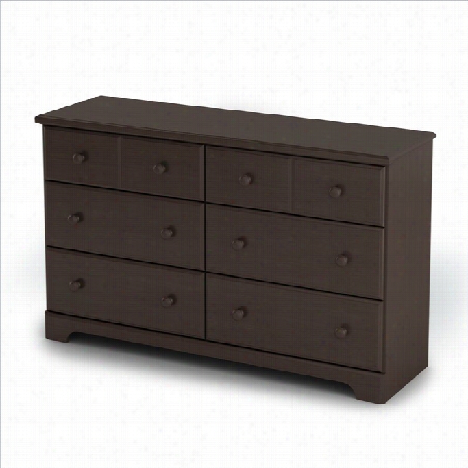South Shore Summer  Breeze 6 Drawer Double Dresser And Mirror Set In Chocolate Finish