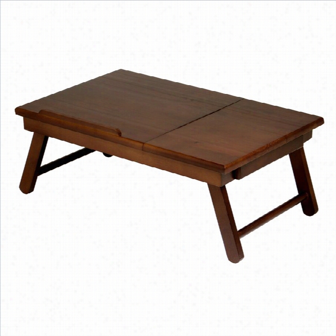 Cheerful Alden Lap Desk Flip Tp With Drawer And Foldable Legs In Antique Walnut