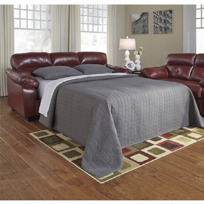 Ashley Bastrop Laether Full Size Sleeper Sofa In Crimson