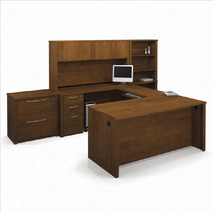 Bestar Embassy U-shaped Workstation With 2 Assmebled Pedestals In Tuscany Brown