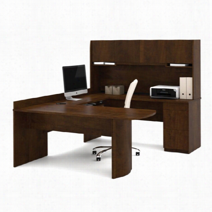 Bestar Executtive U-shape Wood Office Swt With Hutch In Chocolate