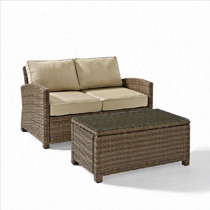 Crosley Furniture Bradenton 2 Piece Outdoor Wicker Sezting Set With Sand Cushions