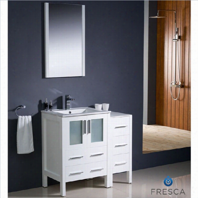 Fresca Bari Torini 36 Bathroom Vanty Set In White-versa In Brushed Nickel