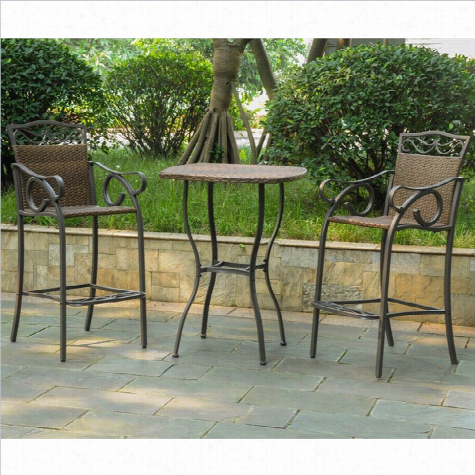 International Caravan Valencia 3 Pc Patio Bistro Set In  Antique Brown