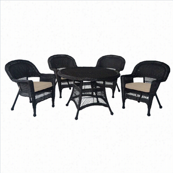 Jeco 5 Piece Wicker Patio Dining Set In Espresso And Tan