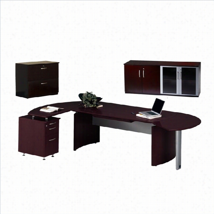 Mayline Napoli 72 Desk Et With Curved Extension Left Return In Mahogany