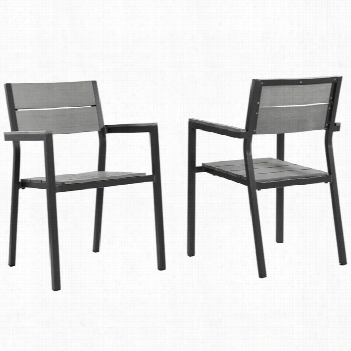 Modway Maine  Patio Dining Armchair In Brown And Gray (set Of 2)