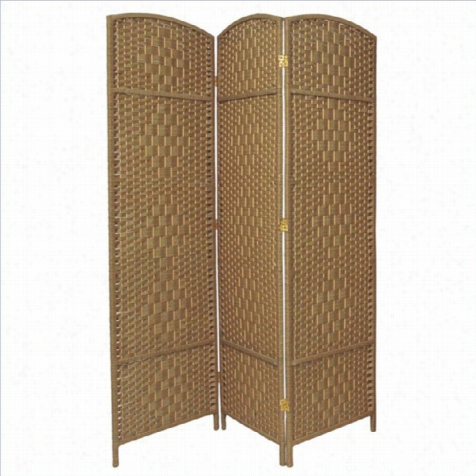 Oriental 3 Panel Iamond Interlace  Fiber Room Divider In Natiral