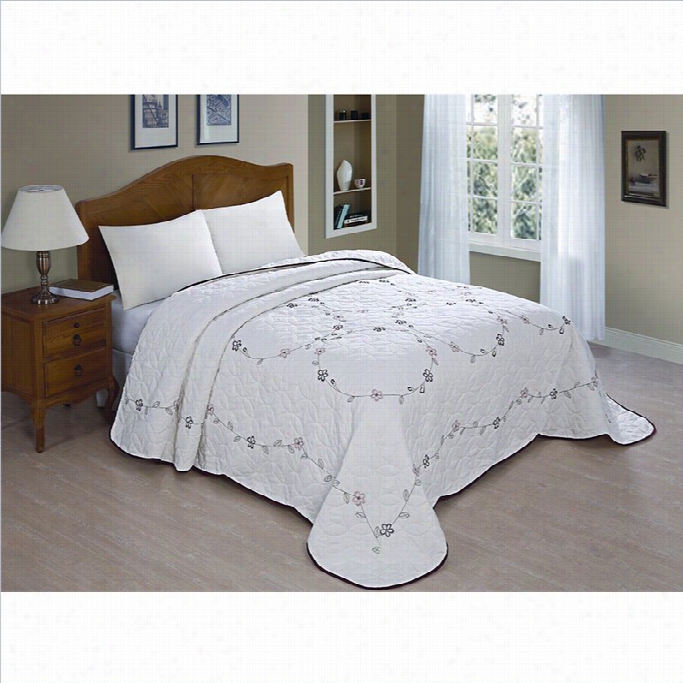 Pem America Red Ring Embroidered Bedspread In White-quueen