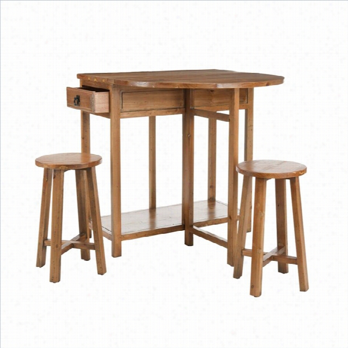 Safavieh Preston Fir Wood Bar And Stools Set In Medium Oak