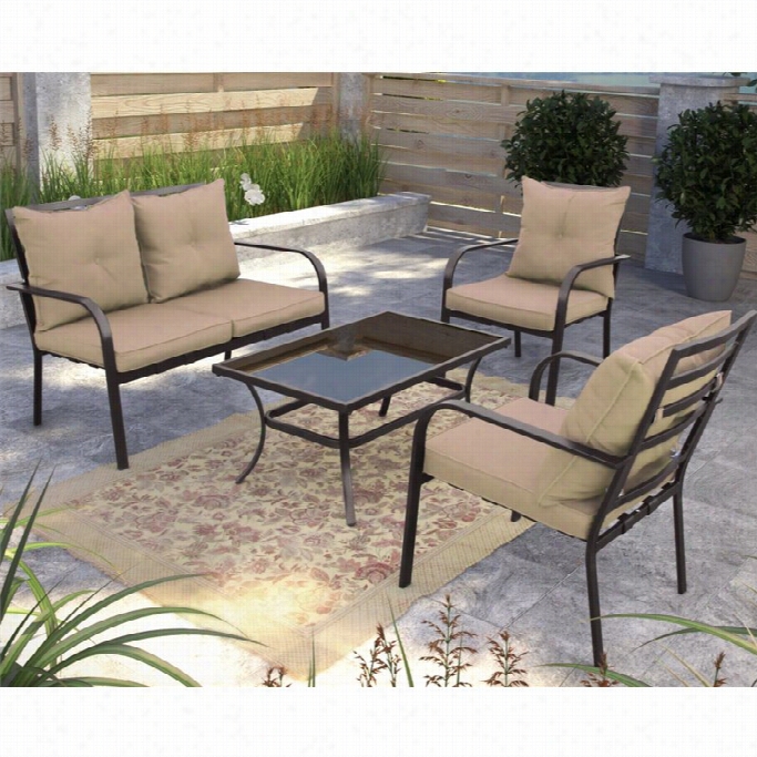 Sonax Corliving Patio Coonversation 4 Piece Set In Brown And Taupe