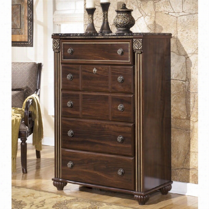 Ashley Gabriela 5 Drawer Wood Chest In Brown