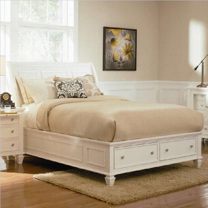 Coaster Sandy Beach Sleigh Bed With Storage Fo0tboard In White-queen