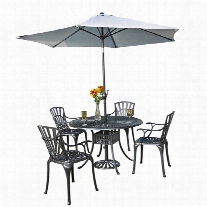 Home Styles Largo 5 Piece Pat Io Dining Sett With Umbrella Ib Charcoal