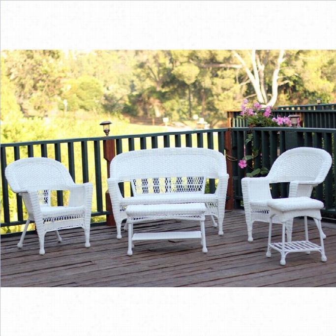 Jeco 5pc Wicker Conversation Set In White