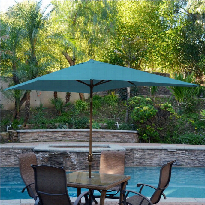 Jeco 6.5' X 10' Aluminum  Patio Market Umbre Lla Tilt With Crank In Turquoise Fabric Champagne Pole