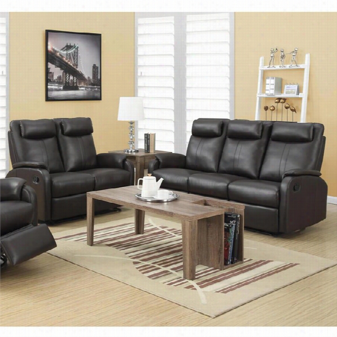 Mo Narch 2 Piece Reclining Rocker Leather Sofa Set In Dakr Brown