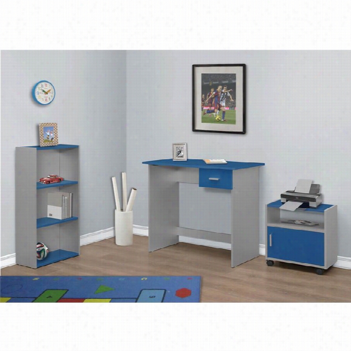 Monarch 3 Piece Kids Desk Set In Blue And Silver