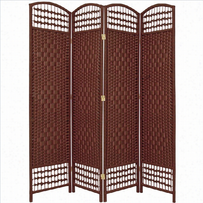 Oriental Furinture Four Panel Fiber Weave Room Divider  In Dark Red