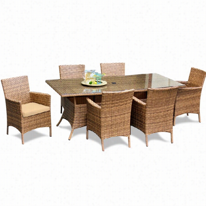 Tkc Laguna 7 Piece Wicker Patio Dining Placed In Sesame