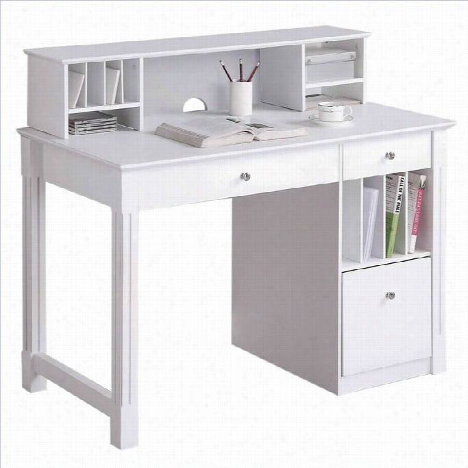 Walker Edison Deluxe Solud Wood Desk  With Hutch In White