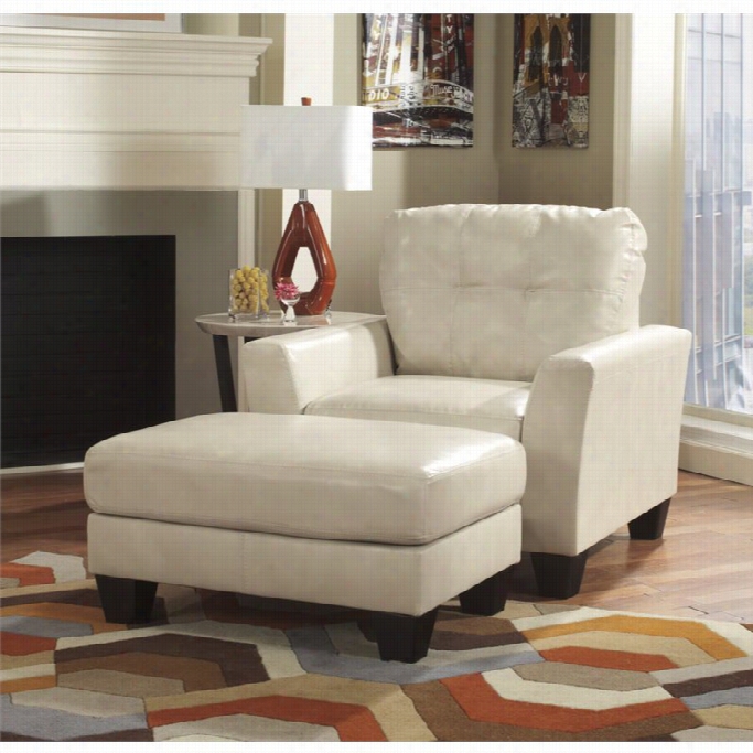 Ashley Paulie Leather Accent Chair Withottoman In Taupe