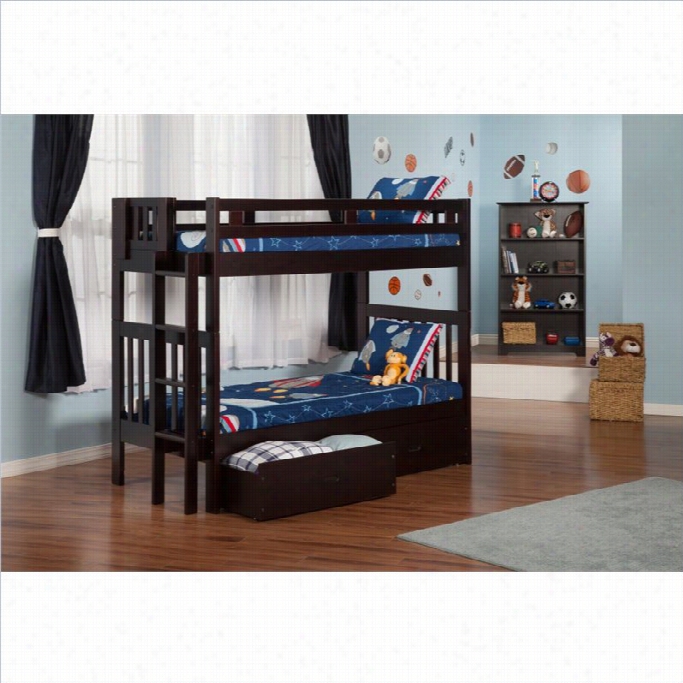 Atlntic Furnitire Cascade Bunk Bed N Espressso With 2 Storgae Drawers-twin Over Twn