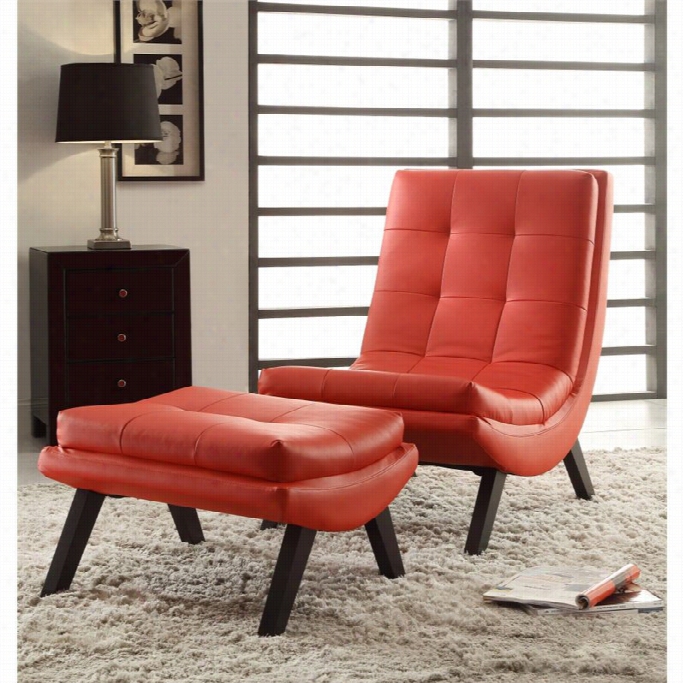 Avenue Six Tutsin  Faux Leather Lounge Chair And Ottoman Predetermined In Red