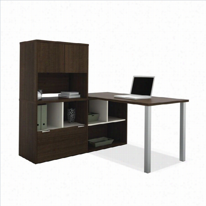 Bestar Contempo L-shaped Desk With Hutch In  Tuxedo