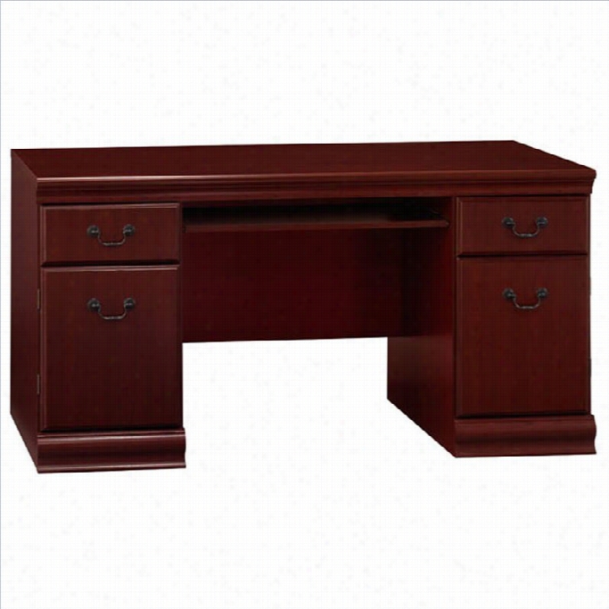 Bush Birmingham Executive Wood Credenza With Bookcase In Harvest Cherry