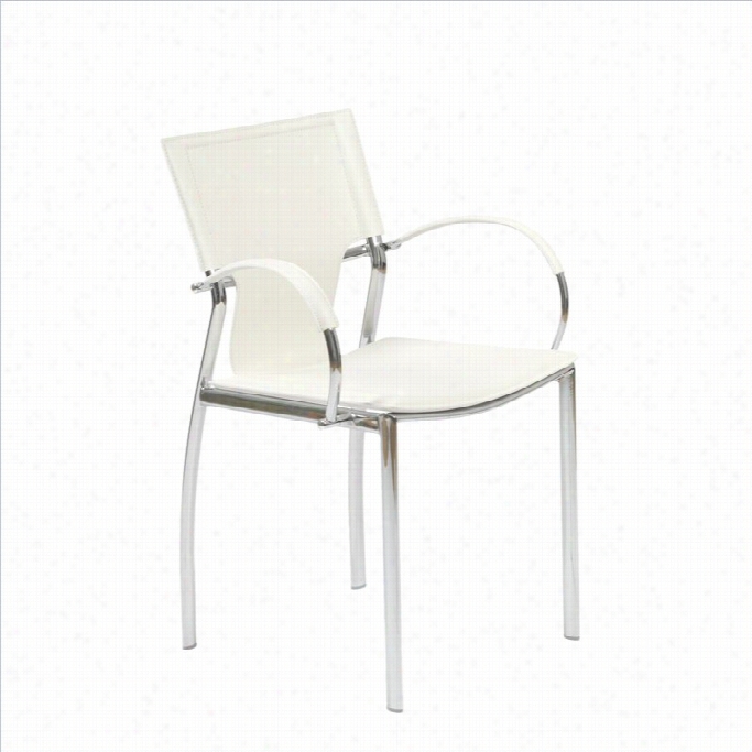 Eurostyle Vinnie Arm Dining Chair In White Leather/chrome