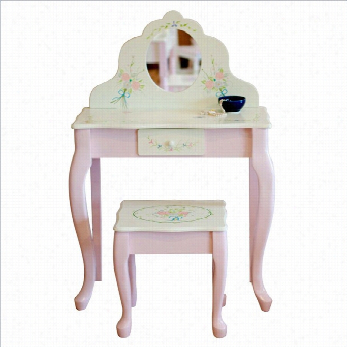 Fantasy Fields Hand Carved Bouquet Classic Vanity Table And Stool Set