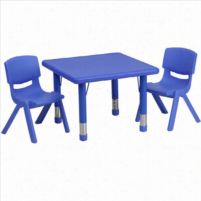 Flash Furnitu Re 3 Piece Square Adjustabe Activity Table Set In Blue