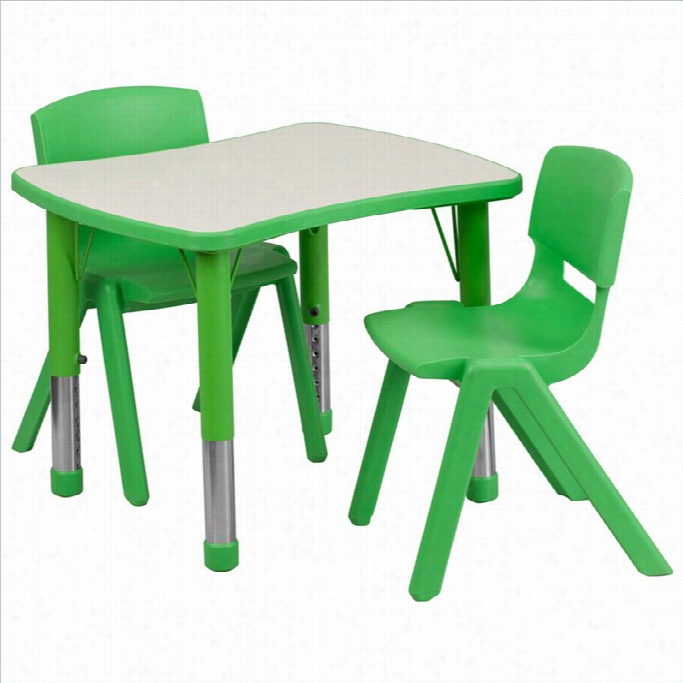 Fash Equipage Cuvred Rectangular Plastic Activity Table Set With 2 School Stack Charis In Green