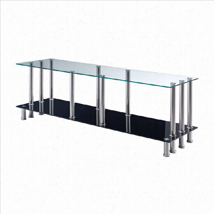 Global Furniture Clear Top Euro Tv Console Iwth Black Base Shelf