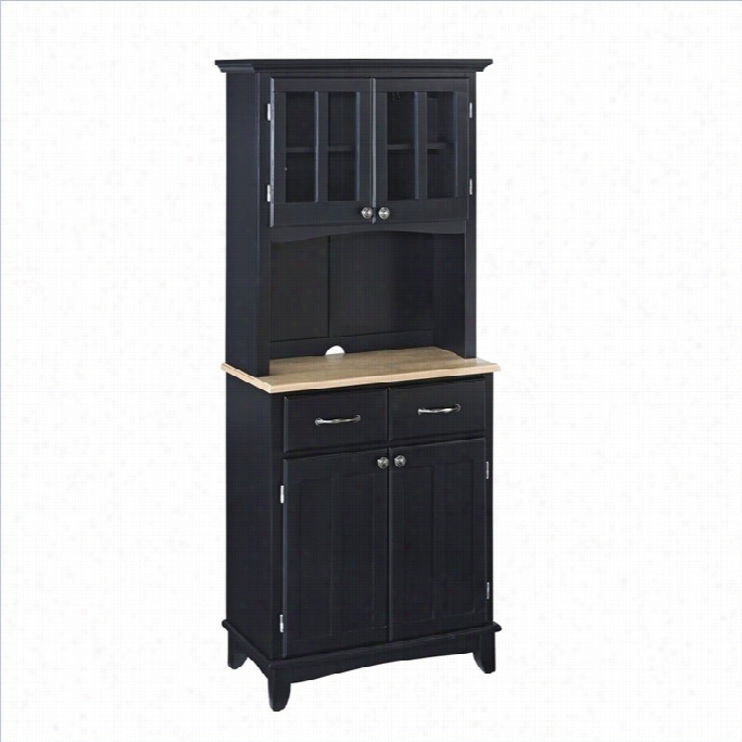 Home Styles Black Wood Buffet With Natural Wood Top And 2-door Panel Hutch