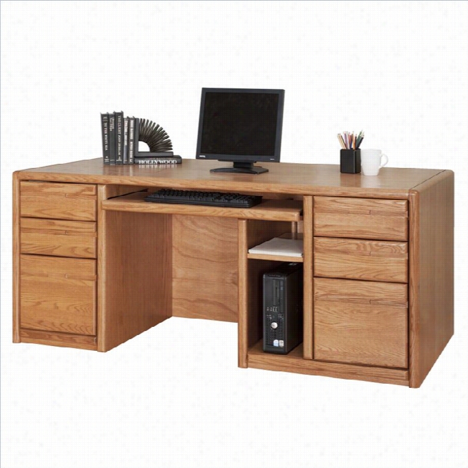 Martin Furniture Con Temporary  68 Double Pedestal Computer Desk Ih Medium Oak