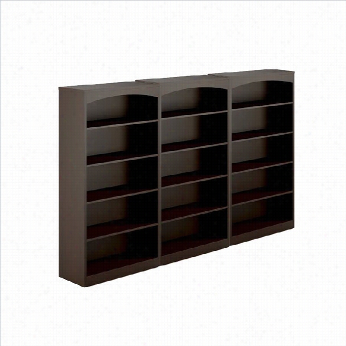 Mayline Brighton 5 Shelf Wall Bookcase (1 Fixed Shelf) In Mocha