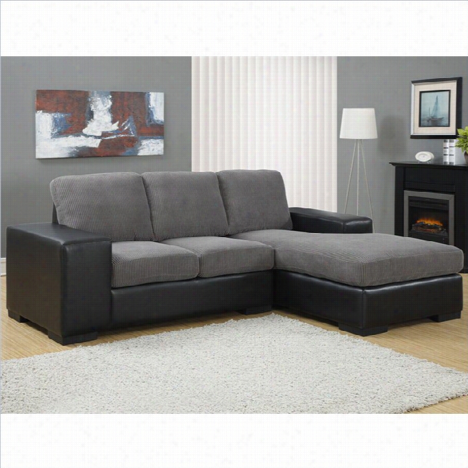 Monarch Corduroy And Leather Sofa Lounger In Charcoal Gray